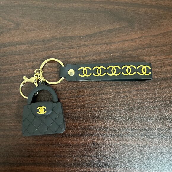 Mini Bag Keychain Lanyard Black Gold Bag Charm Car Key Ring Unbranded New - Picture 2 of 6